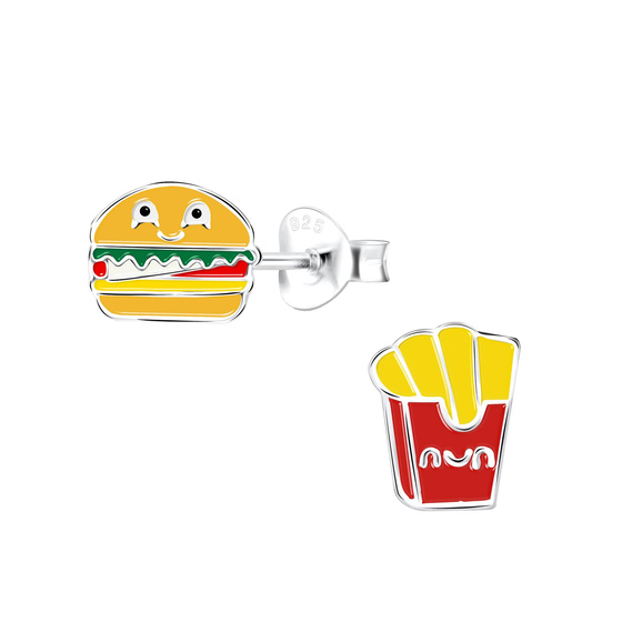 Pommes und Burger Kinder Ohrringe 925 Silber