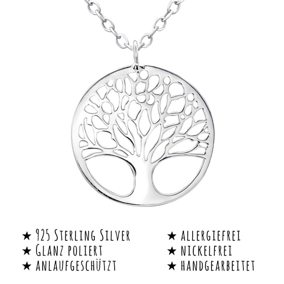 Das Bild mit Beschreibung zeigt Damen Ketten Lebensbaum Anhnger aus 925 Sterling Silver echt Silber mit 45cm Kette