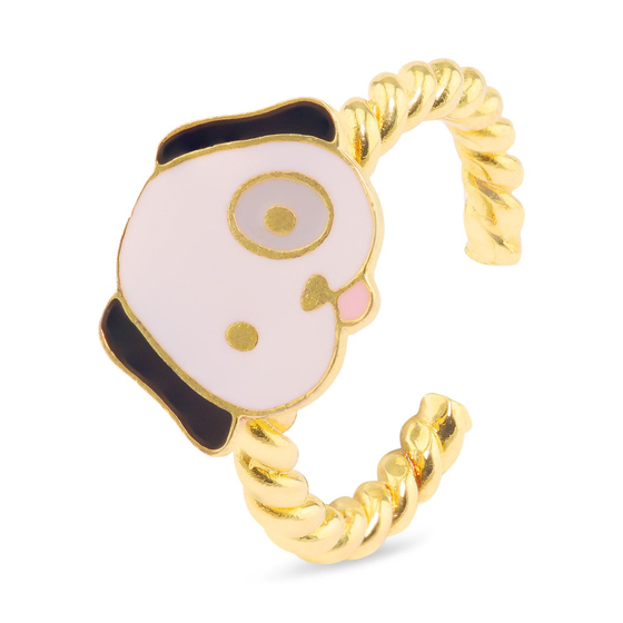 Auf dem Bild zu sehen ist ein Damen Ring mit Hund aus Messing Gold plattiert mit Emaille handbemalt