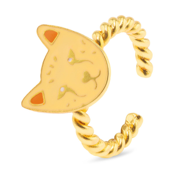 Auf dem Bild zu sehen ist ein Damen Ring mit Tiger aus Messing Gold plattiert mit Emaille handbemalt