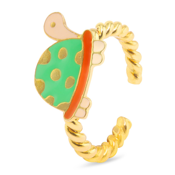 Auf dem Bild zu sehen ist ein Damen Ring mit Schildkrte aus Messing Gold plattiert mit Emaille handbemalt