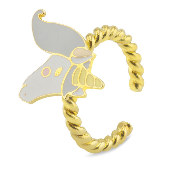 Auf dem Bild zu sehen ist ein Damen Ring mit Einhorn aus Messing Gold plattiert mit Emaille handbemalt