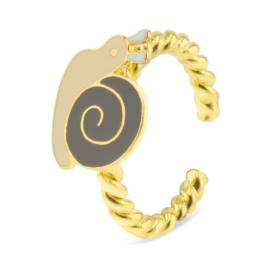 Auf dem Bild zu sehen ist ein Damen Ring mit Schnecke aus Messing Gold plattiert mit Emaille handbemalt