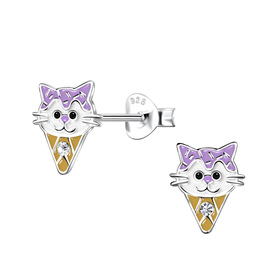 Katzen-Eis Kinder Ohrringe 925 Silber
