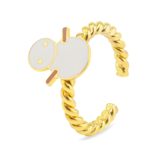 Auf dem Bild zu sehen ist ein Damen Ring mit Schneemann aus Messing Gold plattiert mit Emaille handbemalt