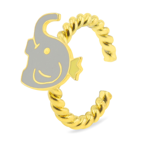 Auf dem Bild zu sehen ist ein Damen Ring mit Elefant Krone aus Messing Gold plattiert mit Emaille handbemalt