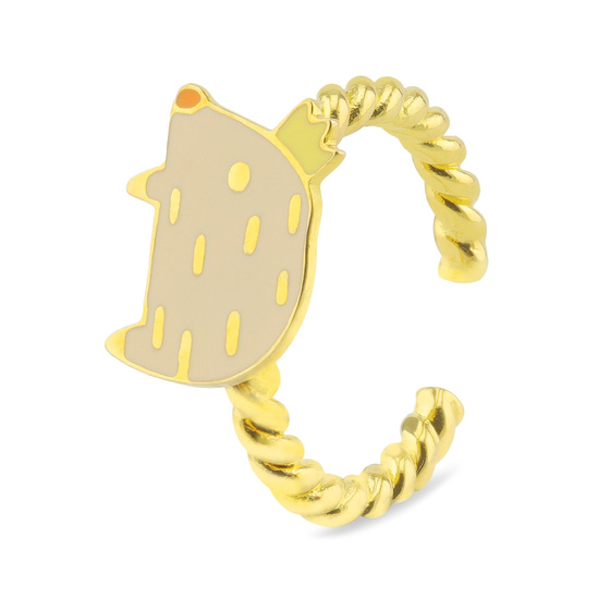Auf dem Bild zu sehen ist ein Damen Ring mit Schwein Krone aus Messing Gold plattiert mit Emaille handbemalt
