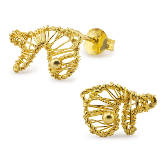 Auf dem Bild zu sehen sind Damen Ohrringe Fisch Ohrstecker aus 925 Sterling Silver echt Silber mit Drahtgeflecht 18K Gold plattiert