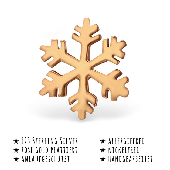 Das Bild mit Beschreibung zeigt Kinder Ohrringe Schneeflocke Ohrstecker aus 925 Sterling Silver echt Silber mit rose Gold plattiert