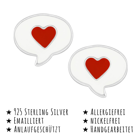 Das Bild mit Beschreibung zeigt Kinder Ohrringe Herz Sprechblase Ohrstecker aus 925 Sterling Silver echt Silber
