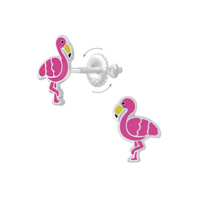 Flamingo Kinder Ohrringe Schraubverschluss 925 Silber