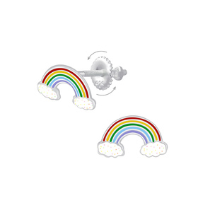 Regenbogen Kinder Ohrringe Schraubverschluss 925 Silber