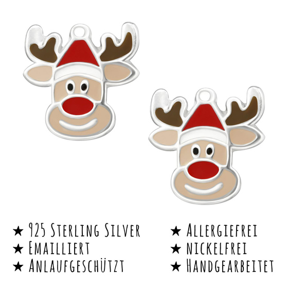 Das Bild mit Beschreibung zeigt Kinder Ohrringe Rentier Ohrstecker aus 925 Sterling Silver echt Silber