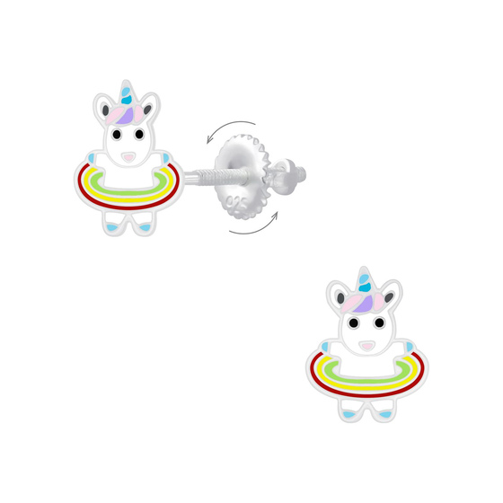 Einhorn Hula Hoop Kinder Ohrringe Schraubverschluss 925 Silber