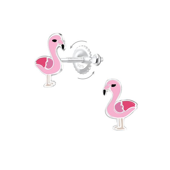 Flamingo Kinder Ohrringe Schraubverschluss 925 Silber