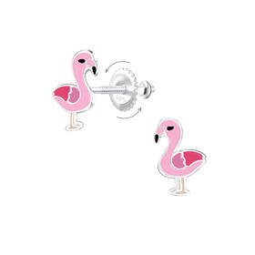 Flamingo Kinder Ohrringe Schraubverschluss 925 Silber