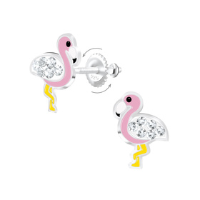 Flamingo Kinder Ohrringe Schraubverschluss 925 Silber