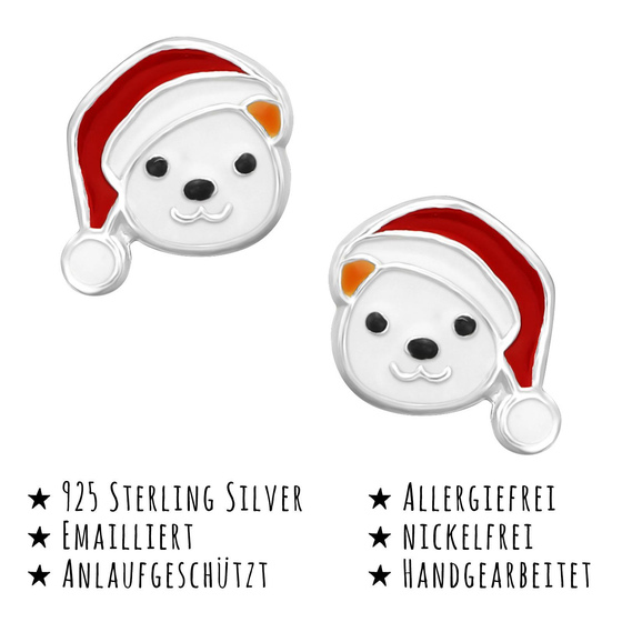 Das Bild mit Beschreibung zeigt Kinder Ohrringe Eisbr Ohrstecker aus 925 Sterling Silver echt Silber