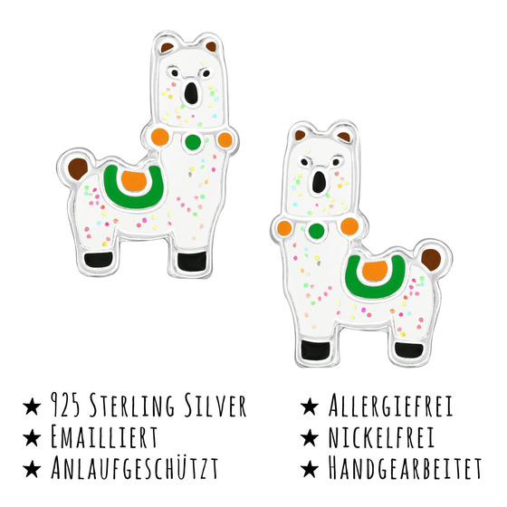Das Bild mit Beschreibung zeigt Kinder Ohrringe Alpaka Ohrstecker aus 925 Sterling Silver echt Silber