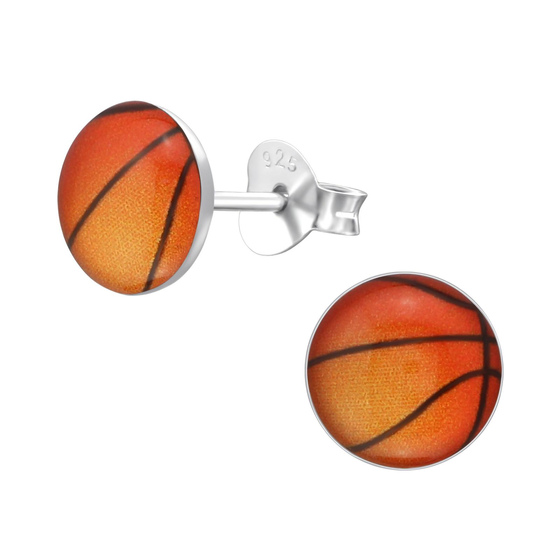 Auf dem Bild zu sehen sind Kinder Ohrringe Basketball Ohrstecker aus 925 Sterling Silver echt Silber