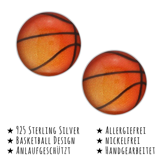 Das Bild mit Beschreibung zeigt Kinder Ohrringe Basketball Ohrstecker aus 925 Sterling Silver echt Silber