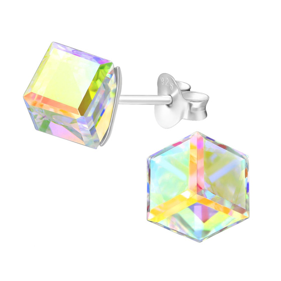 Auf dem Bild zu sehen sind Kinder Ohrringe Quadrat Ohrstecker aus 925 Sterling Silver echt Silber mit Swarovki Kristallen