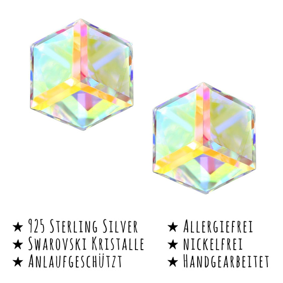 Das Bild mit Beschreibung zeigt Kinder Ohrringe Quadrat Ohrstecker aus 925 Sterling Silver echt Silber mit Swarovki Kristallen