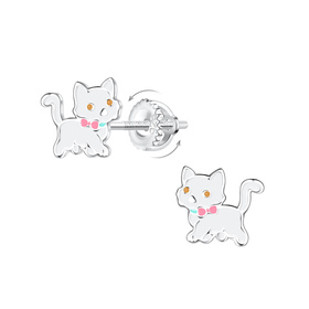 Katzen Kinder Ohrringe Schraubverschluss 925 Silber