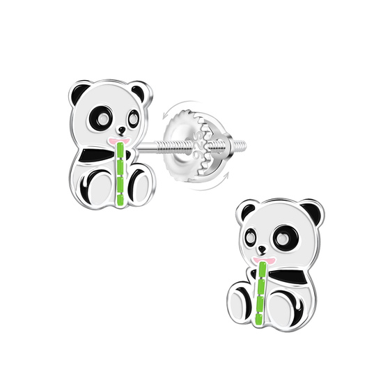 Panda Kinder Ohrringe Schraubverschluss 925 Silber
