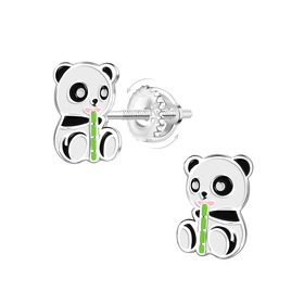 Panda Kinder Ohrringe Schraubverschluss 925 Silber