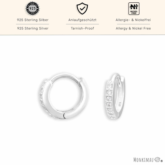 Zauberhafte Huggie Creolen in 925 Sterling Silber mit funkelndem Zirkonia