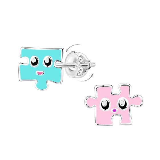Puzzle Kinder Ohrringe Schraubverschluss 925 Silber