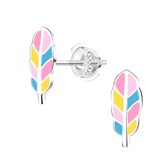 Feder Kinder Ohrringe Schraubverschluss 925 Silber