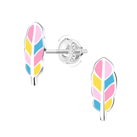 Feder Kinder Ohrringe Schraubverschluss 925 Silber