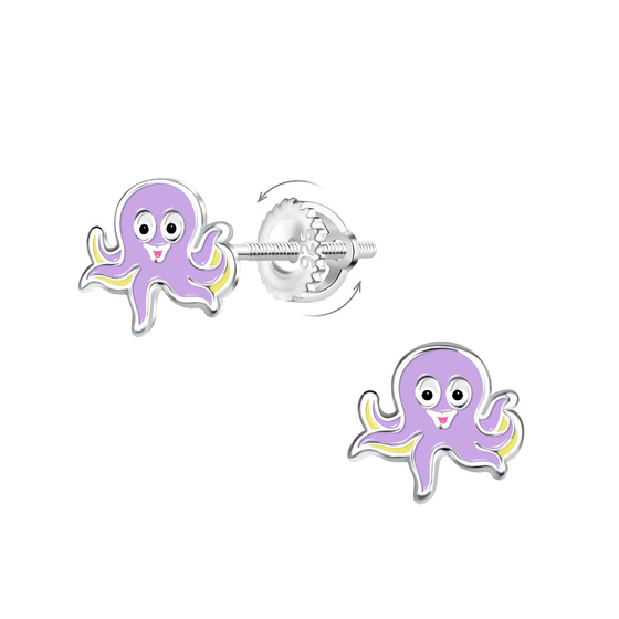 Oktopus Kinder Ohrringe Schraubverschluss 925 Silber