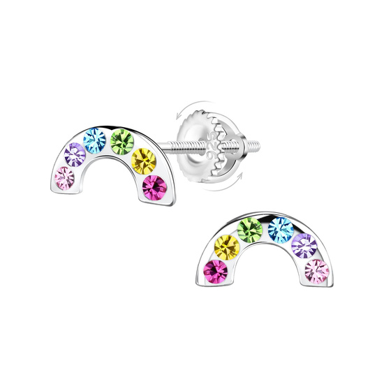Regenbogen Kinder Ohrringe Schraubverschluss 925 Silber
