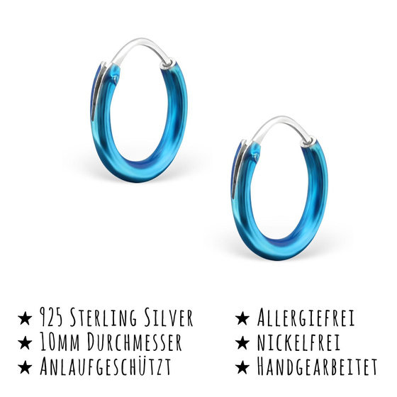 Das Bild mit Beschreibung zeigt Kinder Ohrringe Creolen aus 925 Sterling Silver echt Silber 10mm