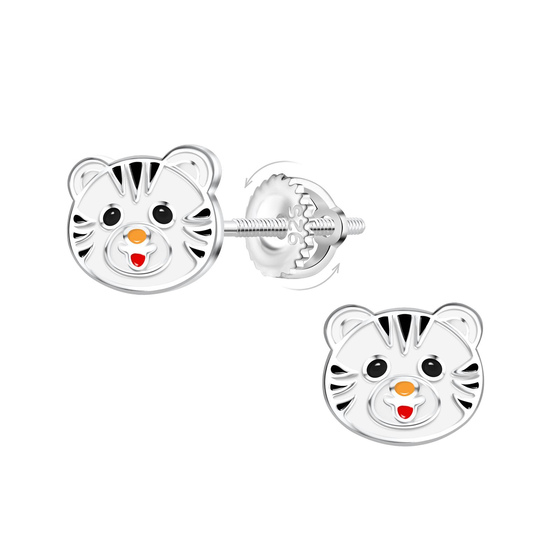 Tiger Kinder Ohrringe Schraubverschluss 925 Silber
