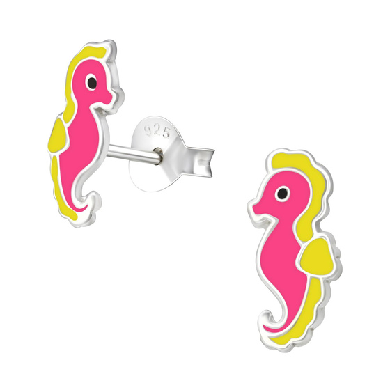 Auf dem Bild zu sehen sind Kinder Ohrringe Seepferdchen Ohrstecker aus 925 Sterling Silver echt Silber