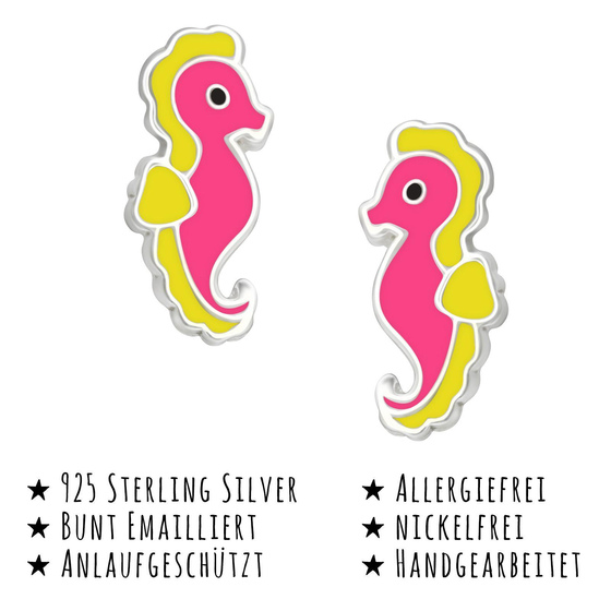 Das Bild mit Beschreibung zeigt Kinder Ohrringe Seepferdchen Ohrstecker aus 925 Sterling Silver echt Silber
