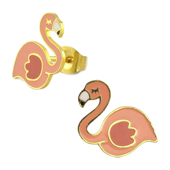 Auf dem Bild zu sehen sind Kinder Ohrringe Flamingo Ohrstecker aus Messing 18k Gold plattiert