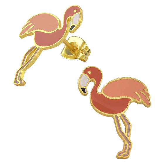 Auf dem Bild zu sehen sind Kinder Ohrringe Flamingo Ohrstecker aus Messing 18k Gold plattiert