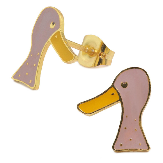 Auf dem Bild zu sehen sind Kinder Ohrringe Enten Ohrstecker aus Messing 18k Gold plattiert