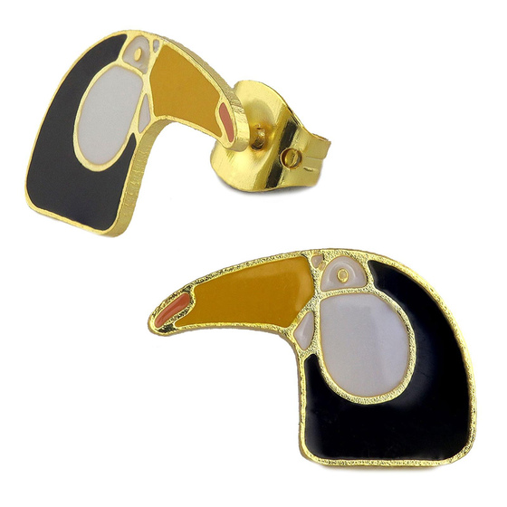 Auf dem Bild zu sehen sind Kinder Ohrringe Hornbill Kopf Ohrstecker aus Messing 18k Gold plattiert