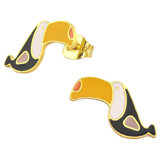 Auf dem Bild zu sehen sind Kinder Ohrringe Hornbill Ohrstecker aus Messing 18k Gold plattiert