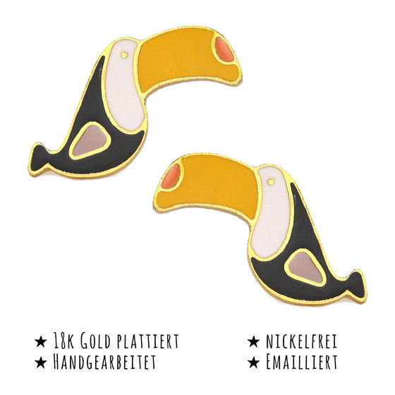 Das Bild mit Beschreibung zeigt Kinder Ohrringe Hornbill Ohrstecker aus Messing 18k Gold plattiert