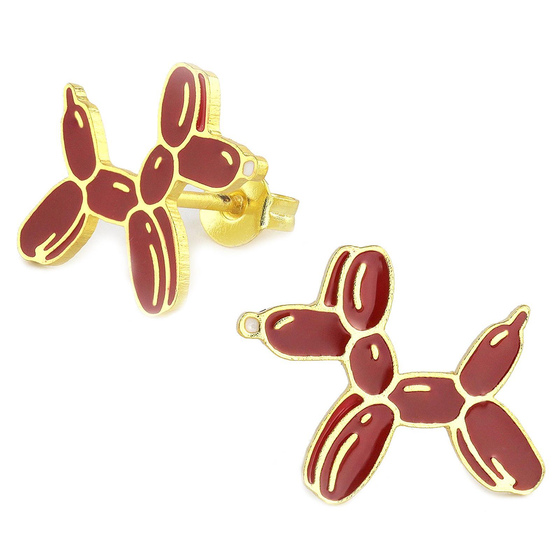 Auf dem Bild zu sehen sind Kinder Ohrringe Pudel Ballon Ohrstecker aus Messing 18k Gold plattiert