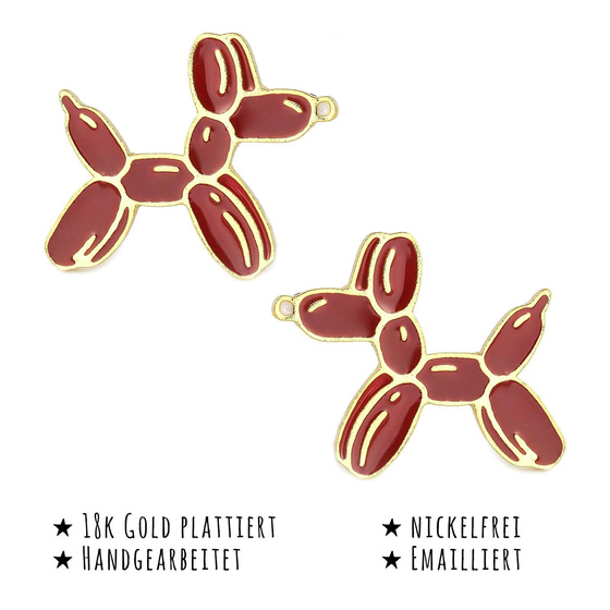 Das Bild mit Beschreibung zeigt Kinder Ohrringe Pudel Ballon Ohrstecker aus Messing 18k Gold plattiert