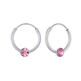 3mm Runde Kristall Kinder Creolen 925 Silber