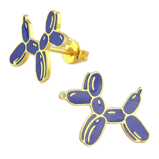 Auf dem Bild zu sehen sind Kinder Ohrringe Pudel Ballon Ohrstecker aus Messing 18k Gold plattiert